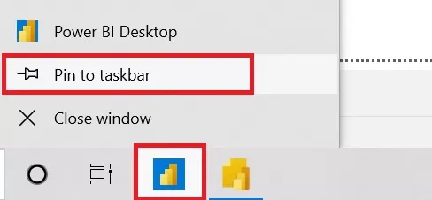 Context menu to pin the shortcut to the task bar.