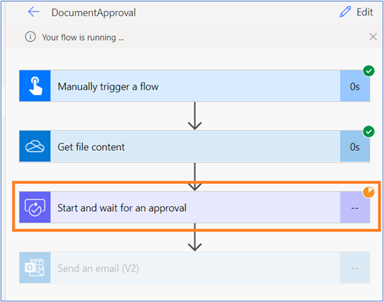 Start and wait for an approval option selected.