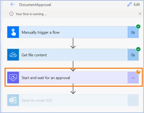 Start and wait for an approval option selected.