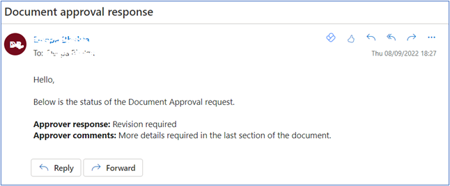 Document approval response. 