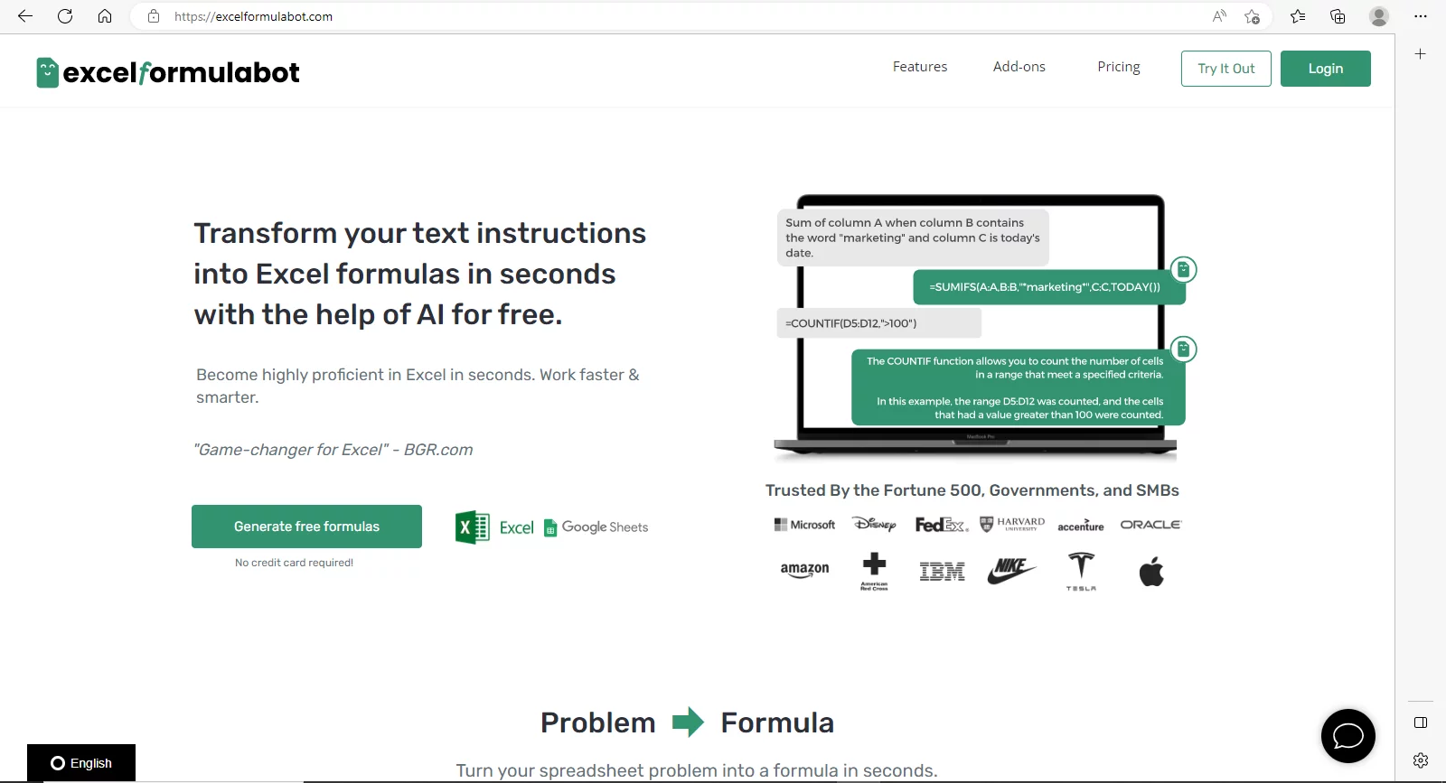 Login page