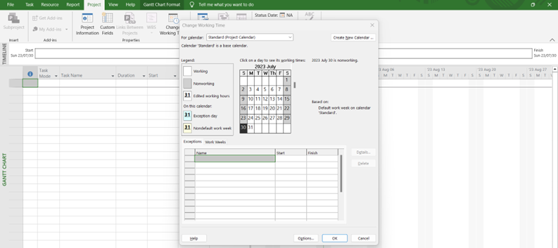 Changing Working Time window.