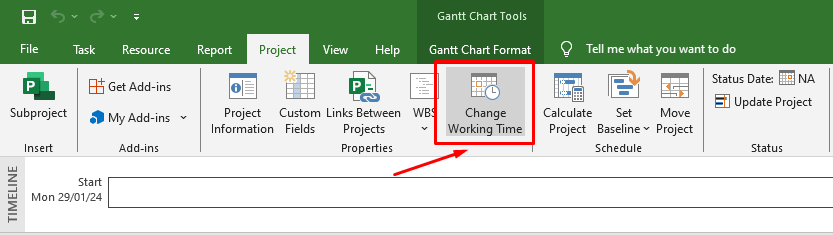 Where to get the Calendar options in Microsoft Project