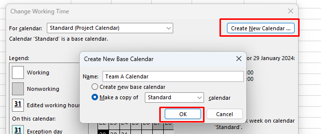 How to create a new Calendar in Microsoft Project