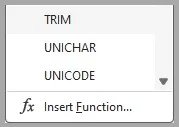 The TRIM function in the dropdown menu