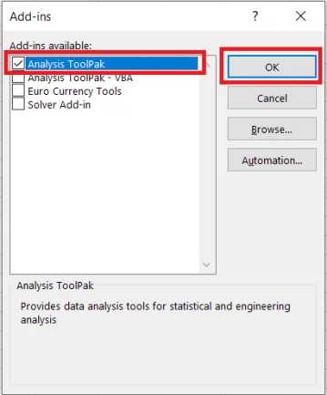 Analysis toolpak