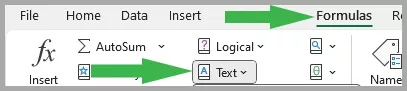 The Text dropdown in Excel, where the TRIM function is found