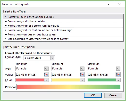 New formatting rule dialogue box.