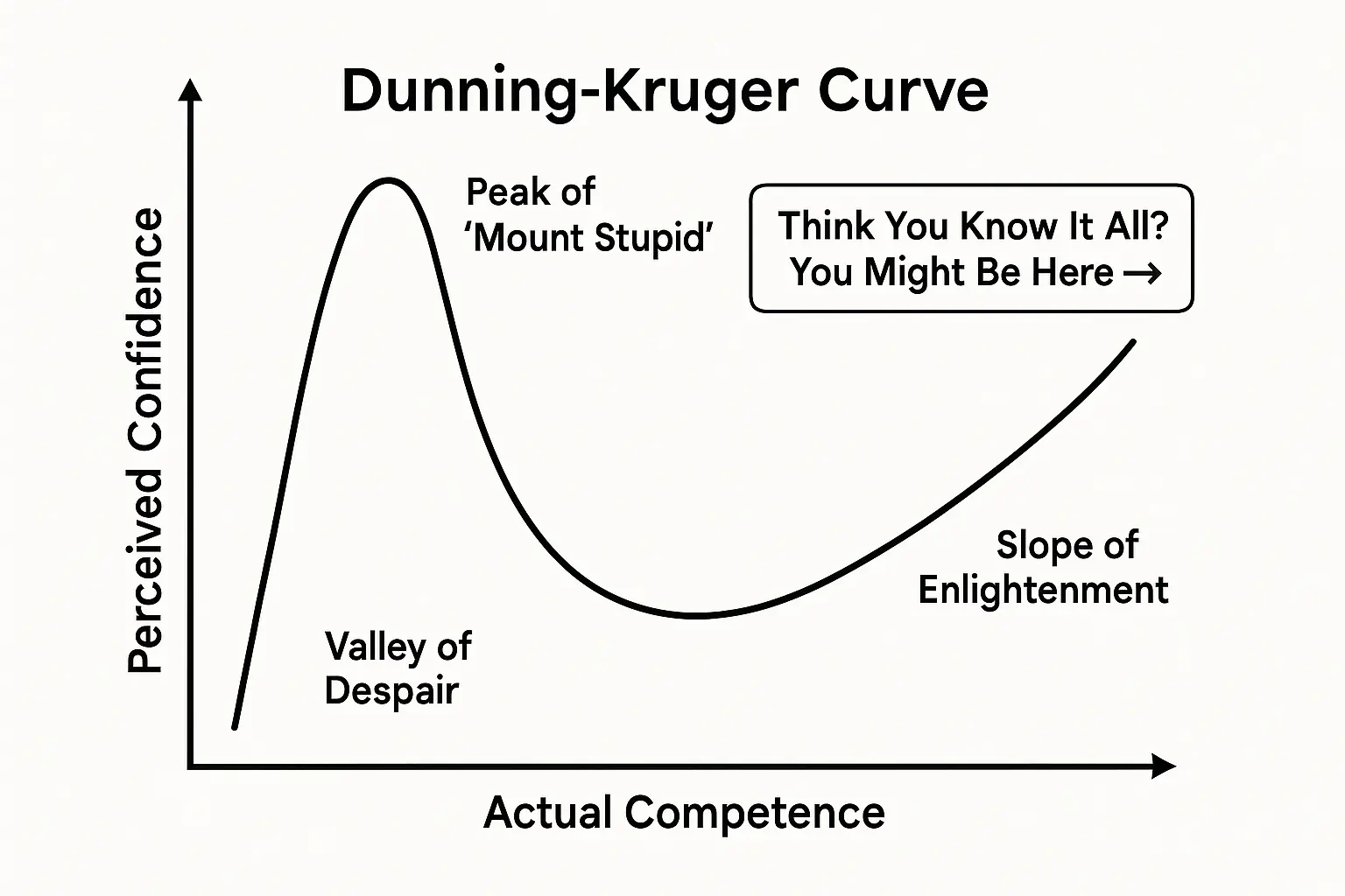 The Dunning-Kruger effect visualised on a graph