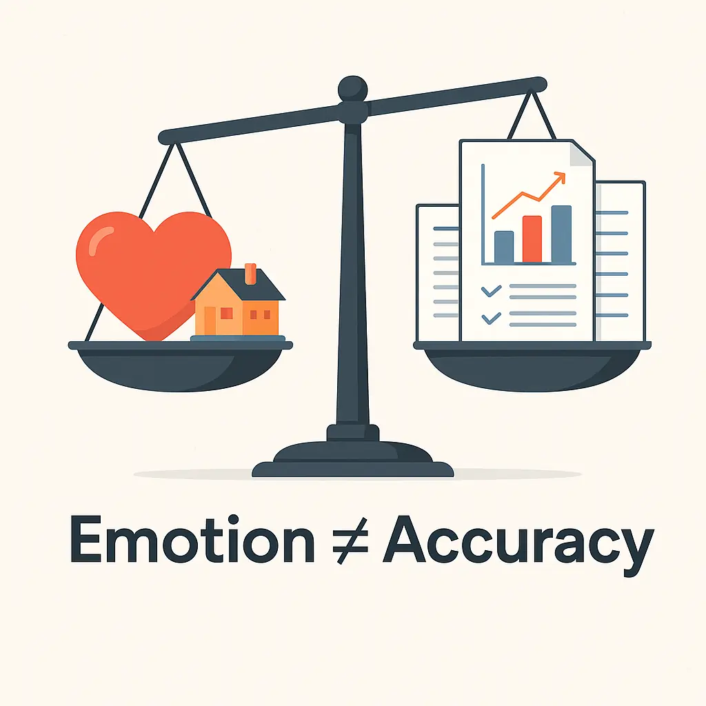 A cartoon with a scale, a heart on one side and documents on the other side