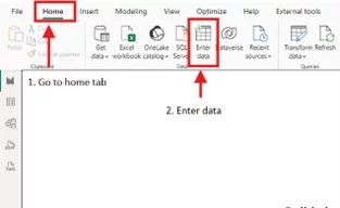 Annotated Power BI screenshot of where to enter your data
