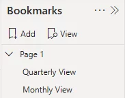 The bookmarks panel in Power BI