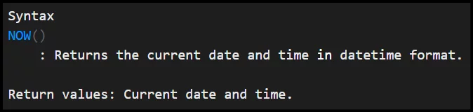 The NOW() function in DAX and its details