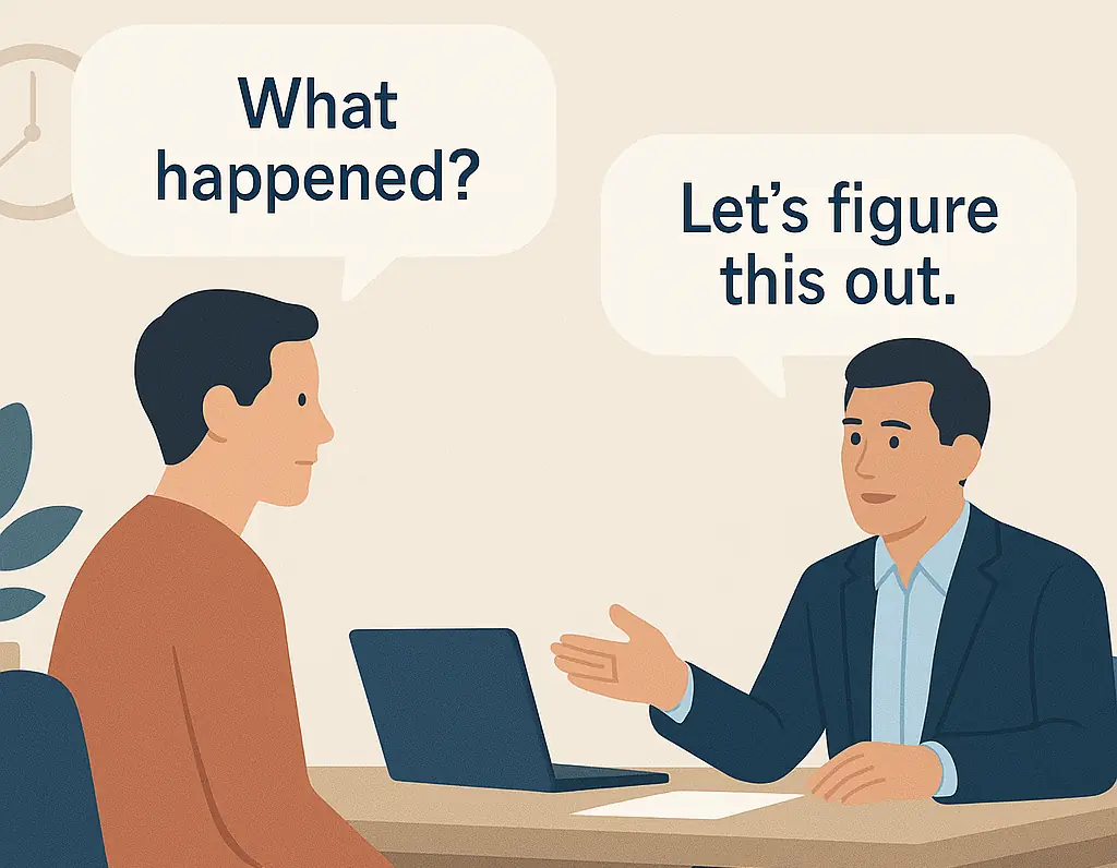 Cartoon of a line manager and employee having a discussion about sick days