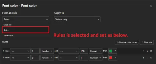 Where to find conditional formatting rules based on font