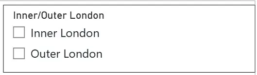 A screenshot of a slicer that changes the data based on inner or outer london