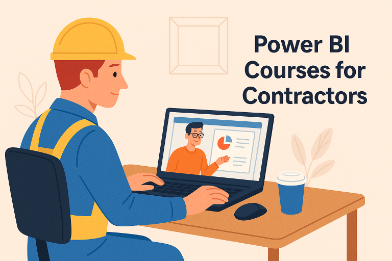 Cartoon showing a contractor on a Power BI course