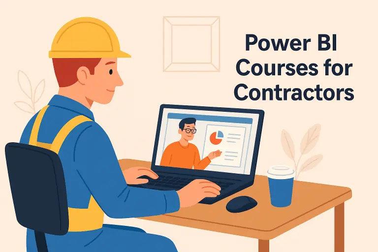 Cartoon showing a contractor on a Power BI course