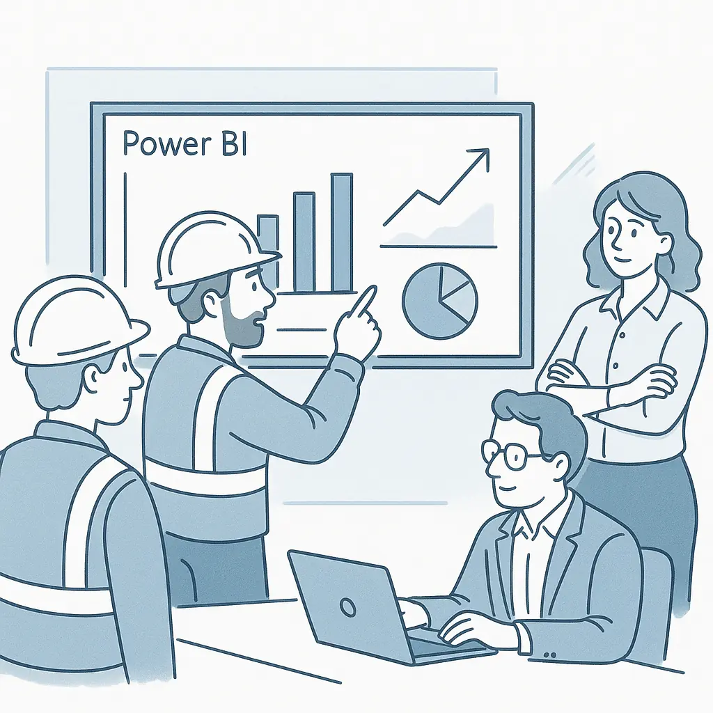 Cartoon showing Contractors on a Power BI course