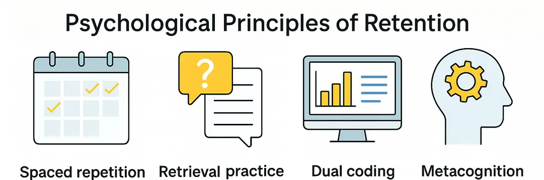 Infographic showing the psychological principles of retention, essential for neurodivergent learners