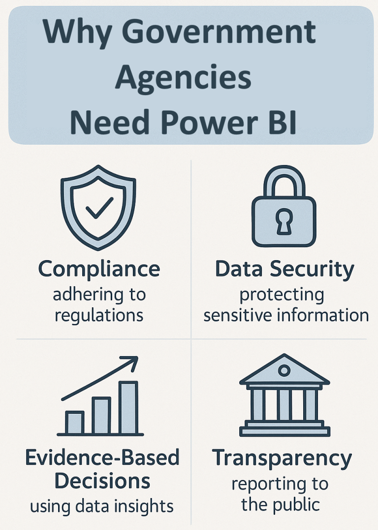 Infographic visual showing all the reasons that government agencies really need Power BI training