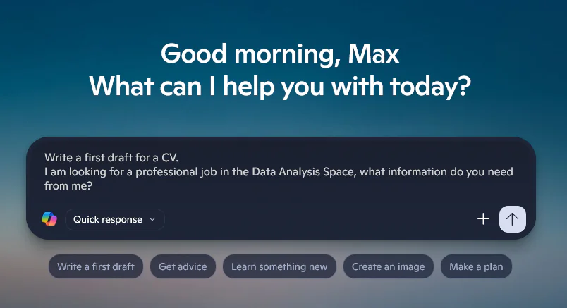 Shows a simple prompt to help draft a CV