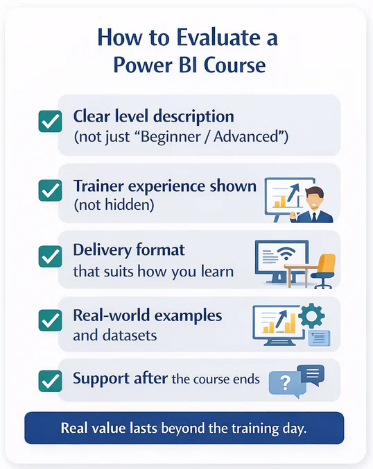 A quick checklist to help people evaluate Power BI courses