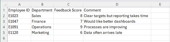 The newly imported data in Excel