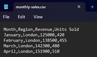 Our monthly sales sample data