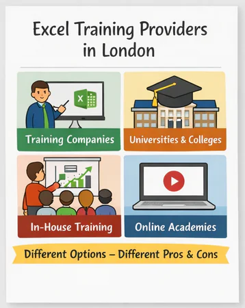 Infographic image showing the different types of Excel training providers in London