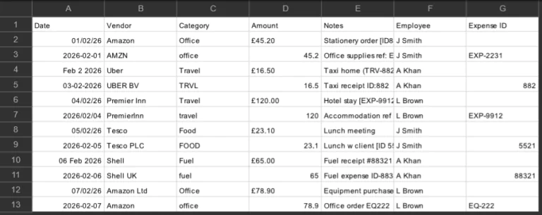 Shows our sample data which has lots of inconsistent and messy data