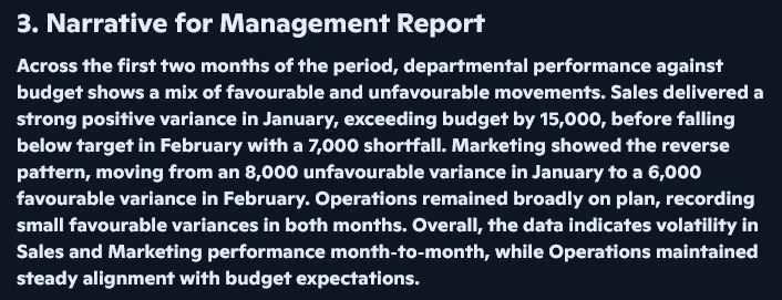 Output from the financial report