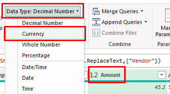 Shows where to convert types in Power Query
