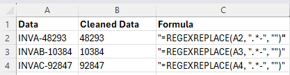 Shows a simple example of regexreplace cleaning up a dataset with different character lengths