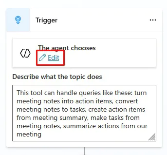 Shows the agents trigger