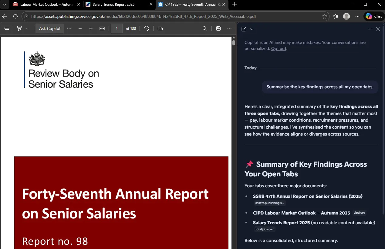 Copilot working across multiple tabs