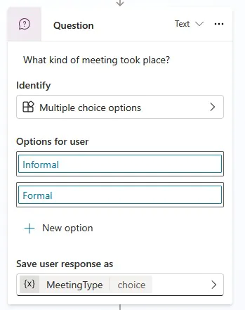 Our question in the copilot workflow