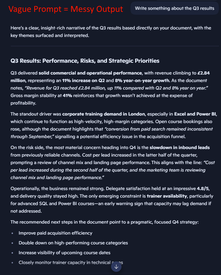 Messy output from a vague copilot prompt