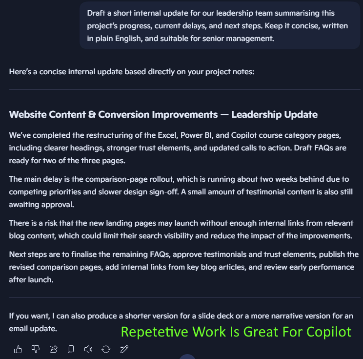 Copilot working great for a simple repetetive task
